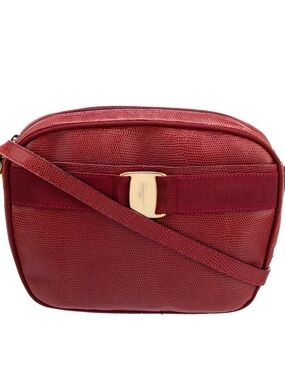 Salvatore Ferragamo Burgundy Lizard Leather Crossbody with Gold-Tone Hardware ❤️